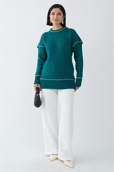 Biye Detay Şardonlu Kazak Petrol Yeşili