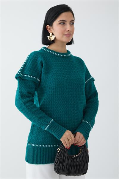 Biye Detay Şardonlu Kazak Petrol Yeşili