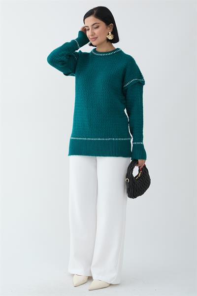 Biye Detay Şardonlu Kazak Petrol Yeşili