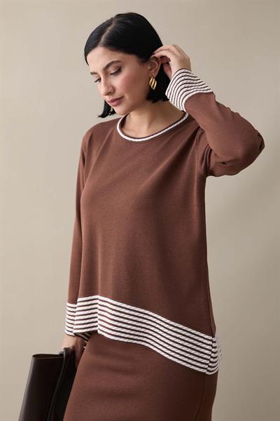 Biye Şeritli Etekli Acı Kahve Takım