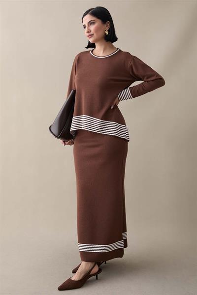 Biye Şeritli Etekli Acı Kahve Takım