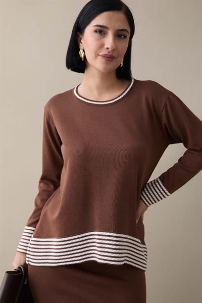 Biye Şeritli Etekli Acı Kahve Takım