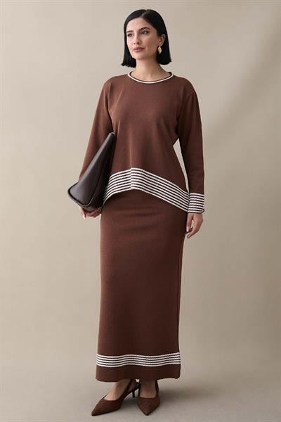 Biye Şeritli Etekli Acı Kahve Takım