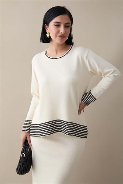 Biye Şeritli Etekli Ekru Takım