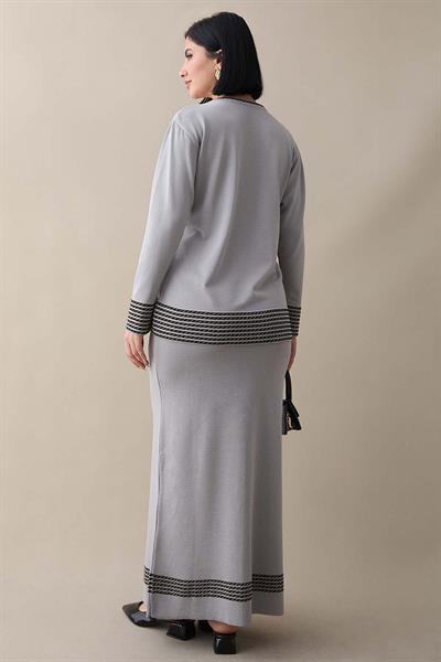 Biye Şeritli Etekli Gri Takım