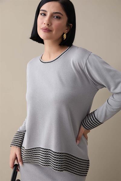 Biye Şeritli Etekli Gri Takım