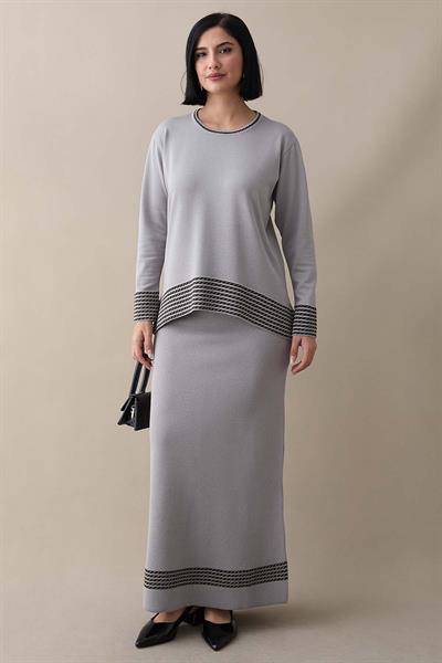 Biye Şeritli Etekli Gri Takım