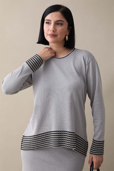 Biye Şeritli Etekli Gri Takım