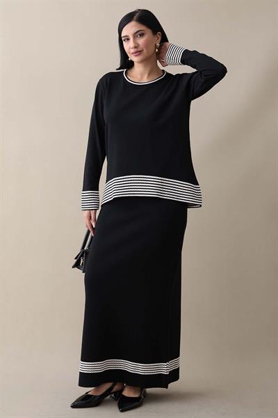 Biye Şeritli Etekli Siyah Takım