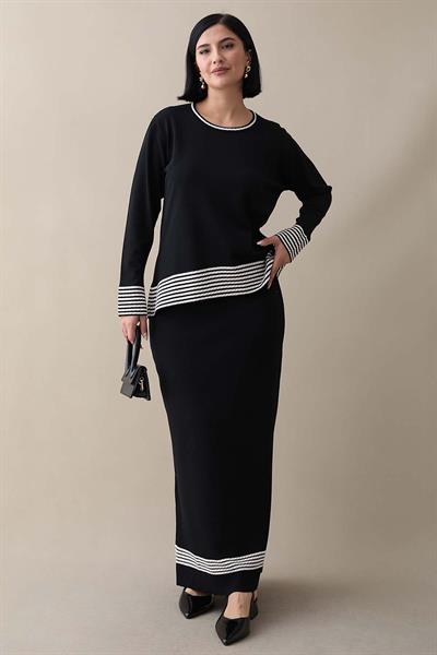 Biye Şeritli Etekli Siyah Takım