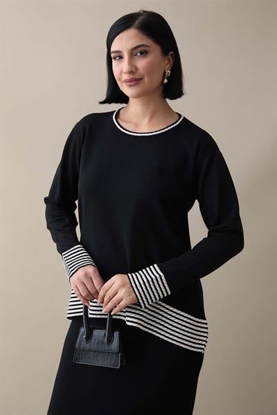 Biye Şeritli Etekli Siyah Takım