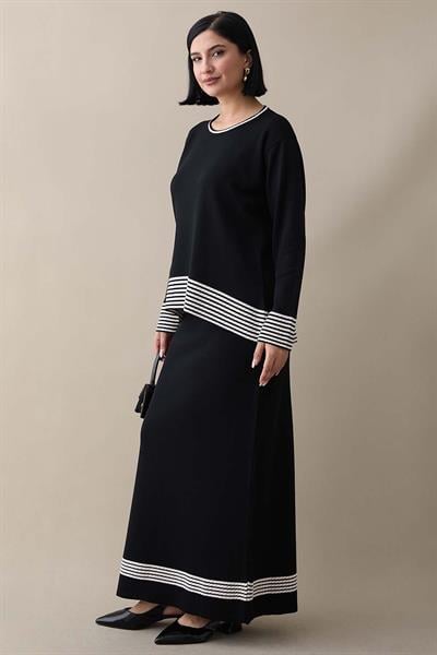 Biye Şeritli Etekli Siyah Takım