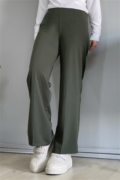 Bol Paça Beli Lastikli Pantolon - Haki