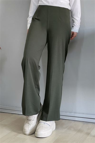 Bol Paça Beli Lastikli Pantolon - Haki