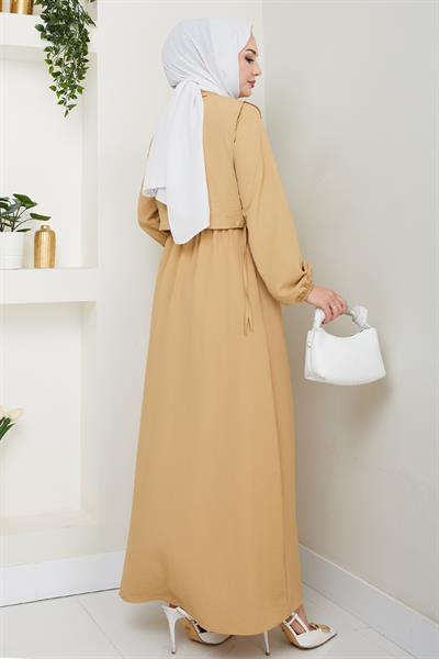 Bolerolu Bağlamalı Camel Elbise