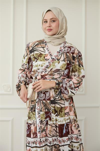 Bolerolu Çiçekli Viskon Takım Bordo