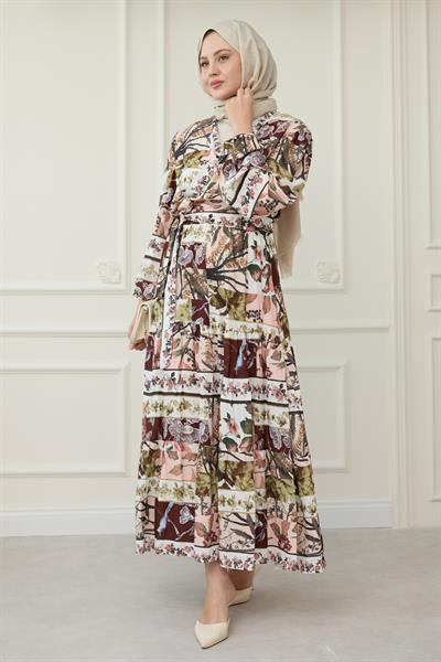 Bolerolu Çiçekli Viskon Takım Bordo