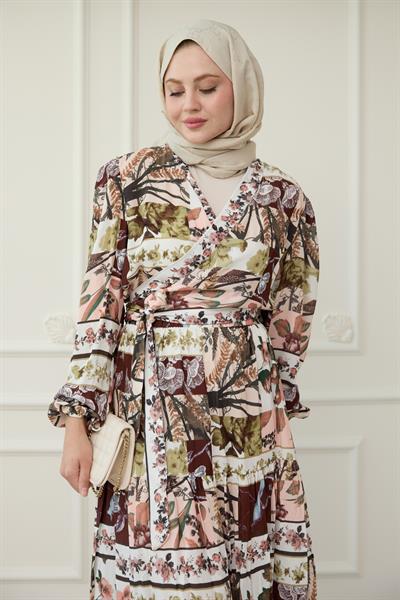 Bolerolu Çiçekli Viskon Takım Bordo