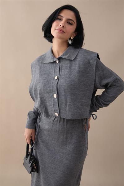 Bolerolu Elbiseli Antrasit Takım