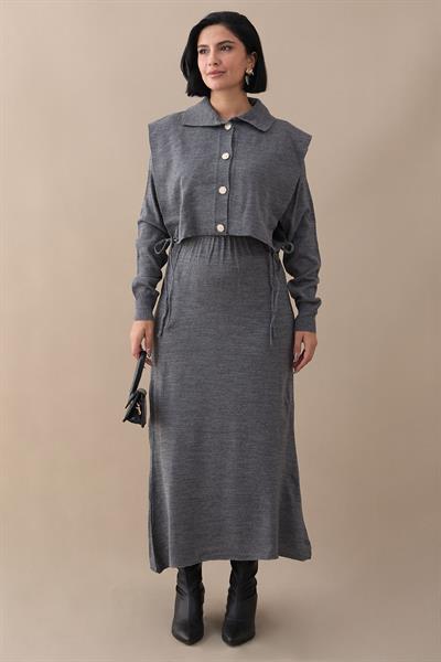 Bolerolu Elbiseli Antrasit Takım