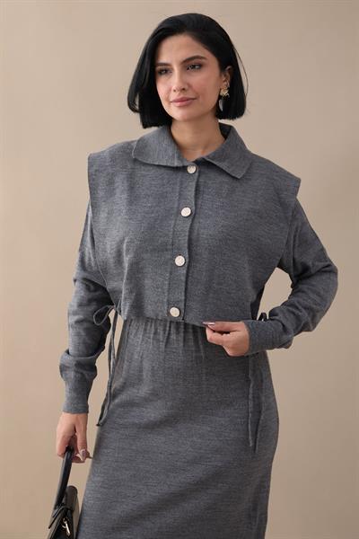 Bolerolu Elbiseli Antrasit Takım