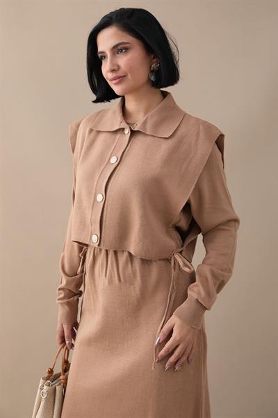 Bolerolu Elbiseli Camel Takım