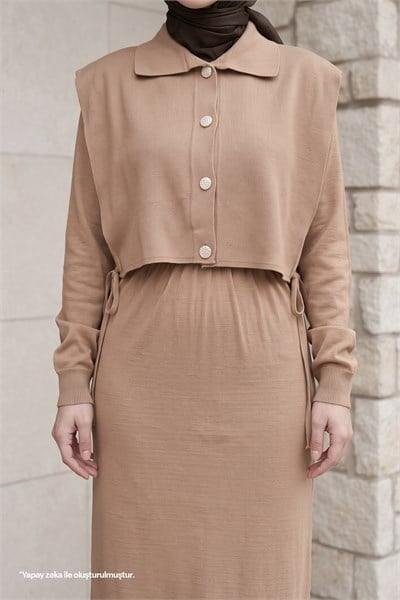 Bolerolu Elbiseli Camel Takım