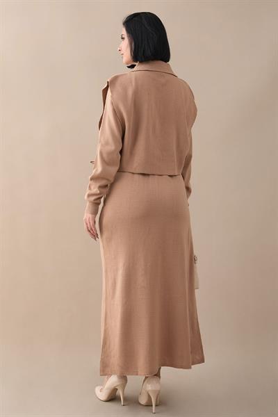 Bolerolu Elbiseli Camel Takım