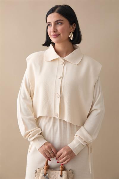 Bolerolu Elbiseli Ekru Takım