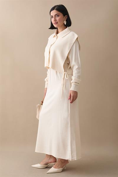 Bolerolu Elbiseli Ekru Takım