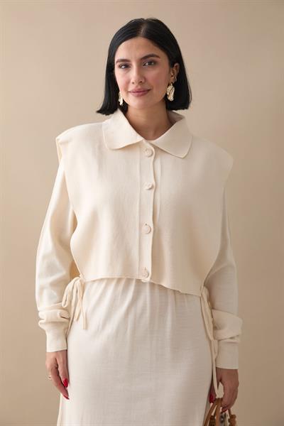 Bolerolu Elbiseli Ekru Takım