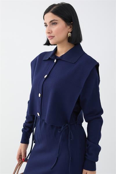 Bolerolu Elbiseli Lacivert Takım