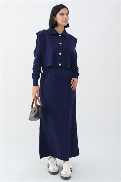 Bolerolu Elbiseli Lacivert Takım