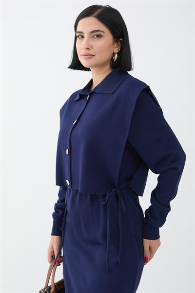 Bolerolu Elbiseli Lacivert Takım