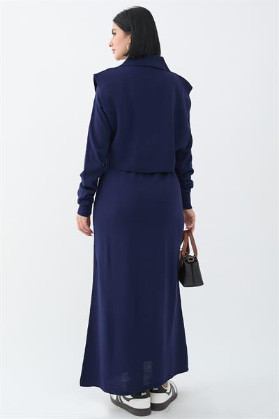Bolerolu Elbiseli Lacivert Takım