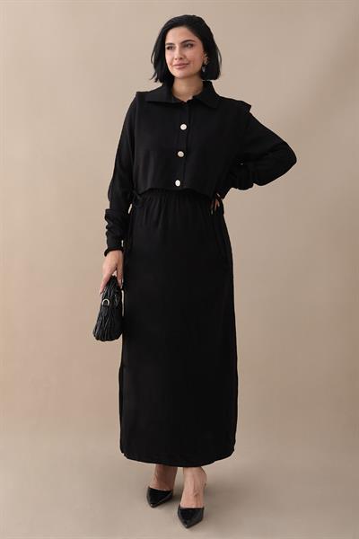 Bolerolu Elbiseli Siyah Takım