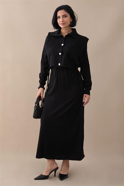 Bolerolu Elbiseli Siyah Takım