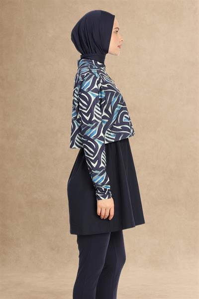 Bolerolu Kapalı Koyu Lacivert Tesettür Mayo 6198A