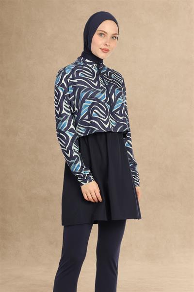 Bolerolu Kapalı Koyu Lacivert Tesettür Mayo 6198A