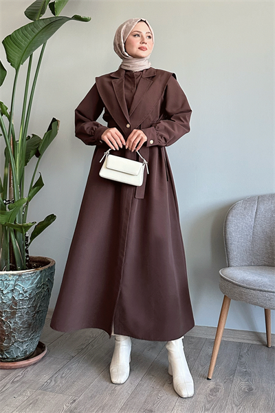 Bolerolu Kemerli Acı Kahve Trençkot