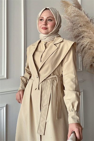 Bolerolu Kemerli Bej Trençkot