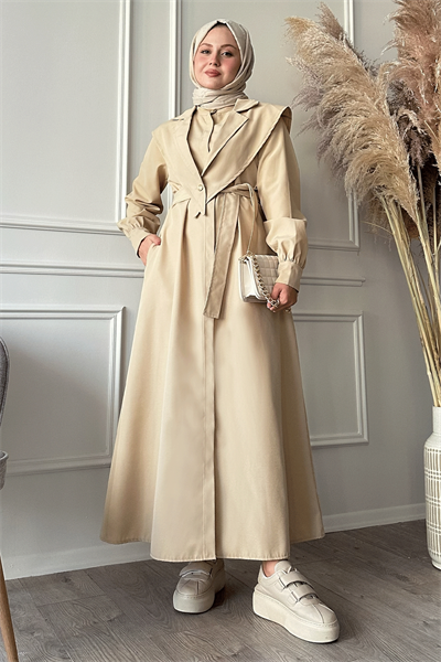 Bolerolu Kemerli Bej Trençkot