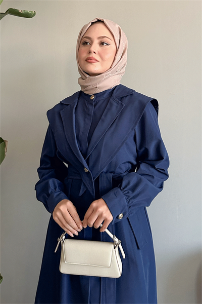 Bolerolu Kemerli Lacivert Trençkot