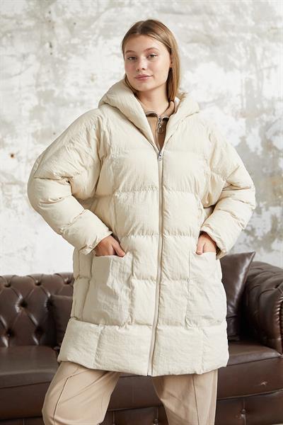 Bona Kapüşonlu Krinkıl Şişme Mont - Beyaz