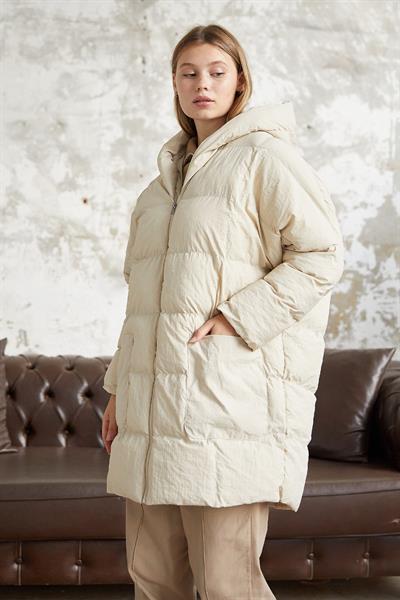 Bona Kapüşonlu Krinkıl Şişme Mont - Beyaz