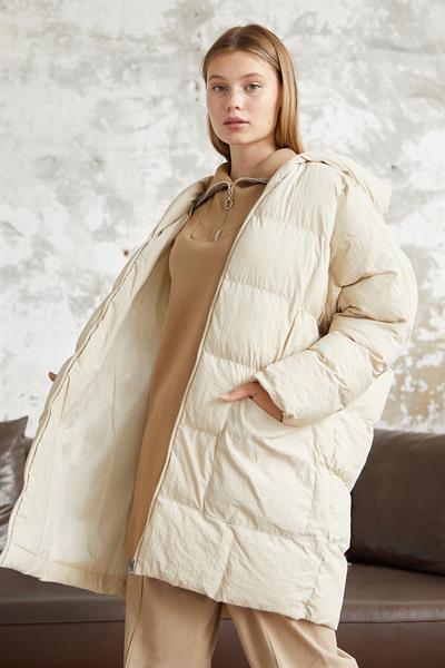 Bona Kapüşonlu Krinkıl Şişme Mont - Beyaz