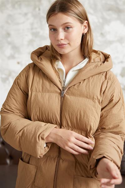 Bona Kapüşonlu Krinkıl Şişme Mont - Taba