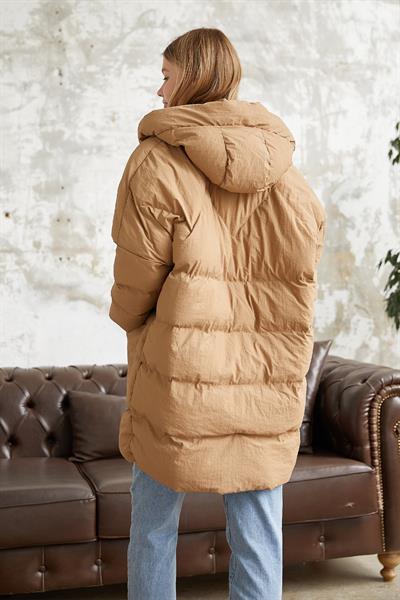 Bona Kapüşonlu Krinkıl Şişme Mont - Taba