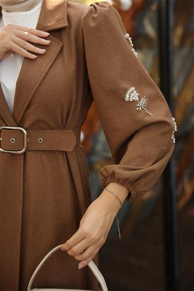 Boncuk İşlemeli Kemerli Camel Kap