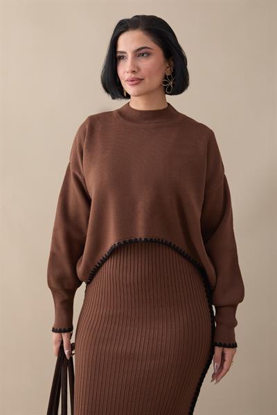 Long Ribbed Dark Brown Knit Set
